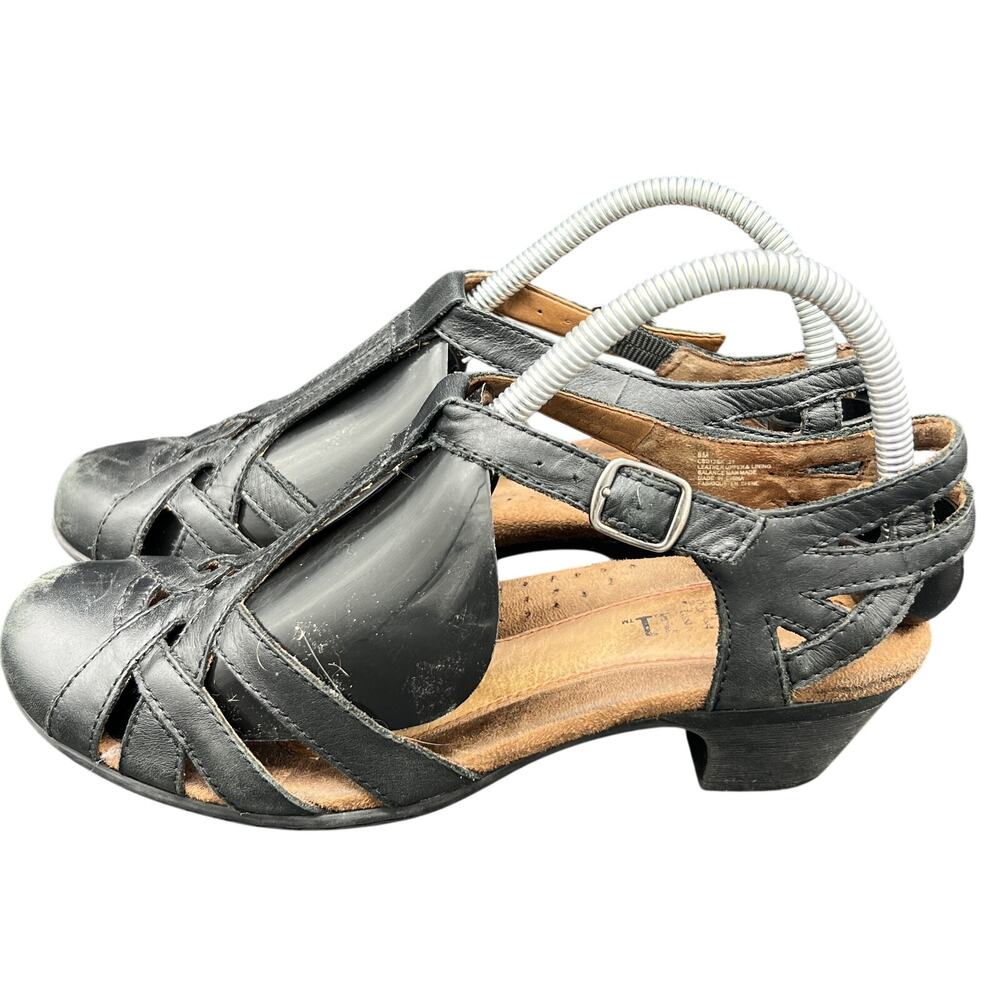 🖤 Cobb Hill Black Leather Caged Slingback Sandals Low Block Heel Retro Chic Y2K